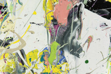 Rapid passages, drips and lines in pink, yellow, pastel green and dove gray are an extension of the artist's brush in this dynamic action pa… Image 3