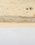 In this serigraph on paper, layers of soft yellow, pale peach and moss green provide an illuminated ground on which calligraphic gestures in… Image 5