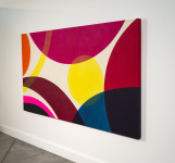 Aron Hill’s canvases are drenched in bright colours; their bold, dynamic form is almost sculptural. Image 2