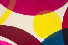 Aron Hill’s canvases are drenched in bright colours; their bold, dynamic form is almost sculptural. Image 3