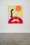 This minimalist colourful painting is the landscape reimagined and features the image of a sun. Image 2