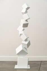 This contemporary indoor sculpture’s geometric steel form is coated in bright white.