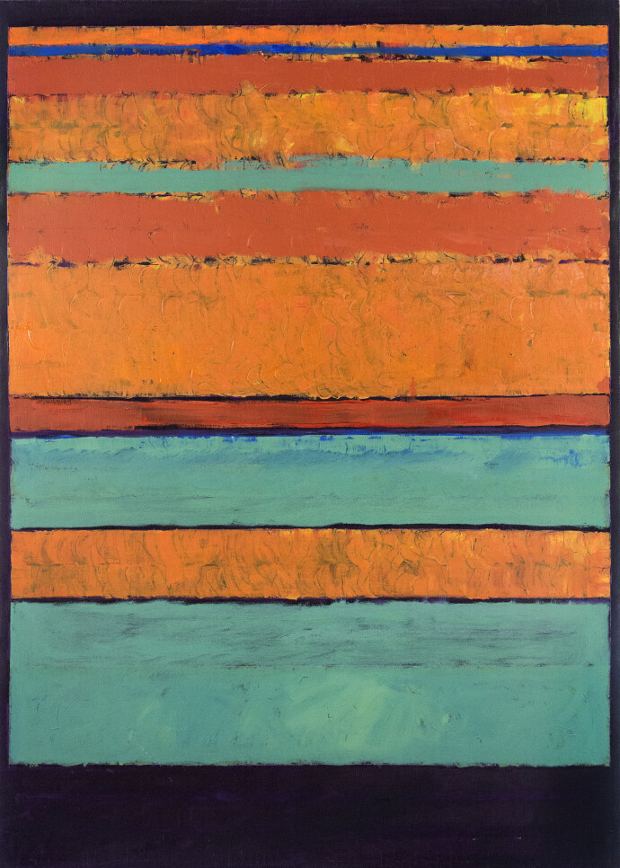 Vibrant colour saturates the canvas in this abstract painting by David Sorensen.