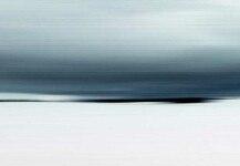 An inky sky streaked blue-black at the horizon cuts the five feet long image in two lengthways and presses down on a brilliant white ground … Image 2