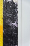 An angled shape in canary yellow floats on a ground of dove grey and black in this mixed media abstract composition. Image 6