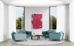 This mixed media contemporary abstract composition in a crimson colour is by a Canadian artist. Image 7