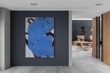 This mixed media contemporary abstract painting in a vivid blue colour is by a Canadian artist. Image 7