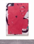 This mixed media contemporary abstract composition in a crimson colour is by a Canadian artist. Image 2