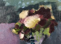 Deep colours of burgundy and cream flowers dominate the canvas in this beautiful oil painting by British artist Jennifer Hornyak. Image 6