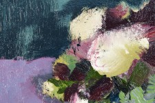 Deep colours of burgundy and cream flowers dominate the canvas in this beautiful oil painting by British artist Jennifer Hornyak. Image 5