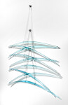 Nine elegantly curved aquamarine glass pieces are suspended on fine steel cables in this stunning wall sculpture by Canadian artist John Pau… Image 2