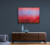 An ethereal cloud of deep blue floats across the canvas against a backdrop of fiery red, dashes of orange and black paint drips in this vibr… Image 7