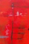 Dashes of charcoal and black dance on a fiery red ground in this emotive acrylic painting by Lynne Fernie. Image 5