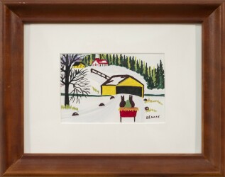 This rare watercolour folk art painting was one of a series of Christmas cards created by Maud Lewis.