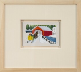 This rare watercolour folk art painting was one of a series of Christmas cards created by Maud Lewis.