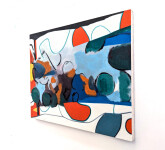 In this joyfully coloured abstract painting, Mel Davis is playing with colour, form and space. Image 3