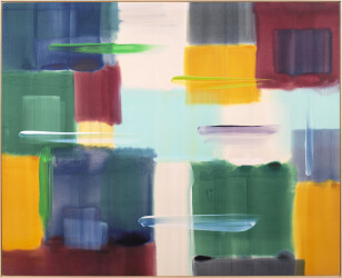 This colorful contemporary abstract painting was made by Milly Ristvedt.