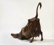 This figurative, life-like, female cow, bronze, interior sculpture is by Canadian artist Nicholas Crombach. Image 3