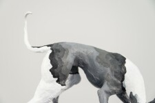 A cast resin figurine of a hound who has hunted a fox, which in turn has hunted a goose is patinated in indigo, black and white by emerging … Image 8