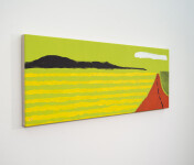 This minimalist abstract painting of a landscape offers a pop of the colour red. Image 6