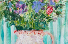 A pretty, mixed floral bouquet fills the canvas with joyful colour in this still-life painting by Pat Service. Image 5