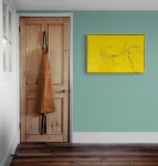 In brilliant yellow, Vancouver artist Pat Service has captured the classic image of a rowboat, moored to a dock. Image 8