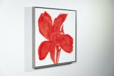 The distinctive shape of a bright red lily pops from the canvas in this engaging floral abstract by Vancouver artist, Pat Service. Image 2