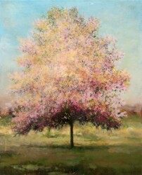 This contemporary landscape painting of a tree was created by Peter Hoffer.