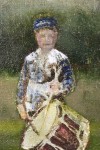 The haunting image of a little drummer boy, dressed in period costume is the focal point of this acrylic painting by Peter Hoffer. Image 4