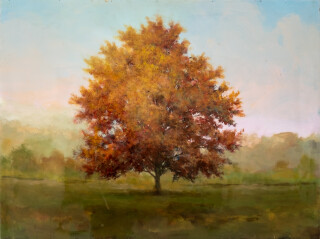 This contemporary landscape painting of a tree was created by a Canadian artist.