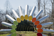 This modern contemporary outdoor sculpture is forged from steel in an abstract form. Image 7