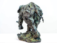 This delightful bronze statuette of a walking baby elephant is highly textured and finished with an elegant sepia patina. Image 4