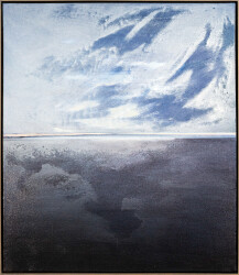 This contemporary painting is an abstract rendering of the sea.