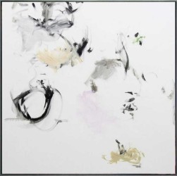 Delicate and gossamer-like abstraction floating on a white ground, this painting is perfectly balanced and executed.