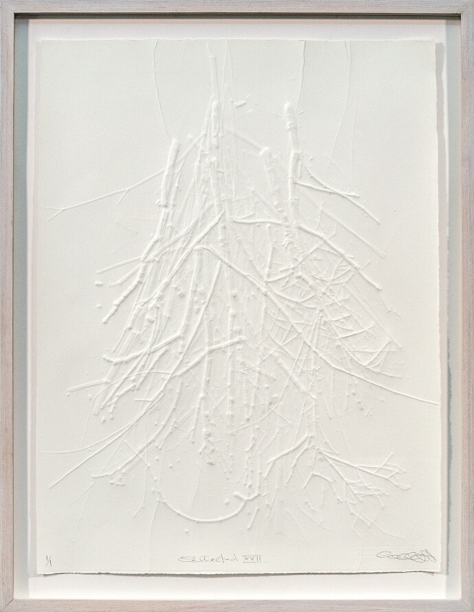 This contemporary white-on-white print by Susan Collett is one of a kind.