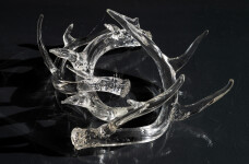 The distinctive and elegant shape of deer antlers emerges from hand-blown translucent glass to create this contemporary tabletop sculpture b… Image 7