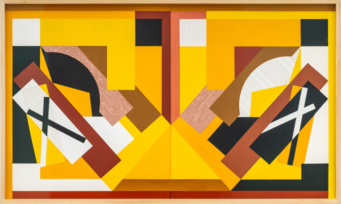 The clean, contemporary lines of this large graphic diptych were created by Canadian artist Yvonne Lammerich.